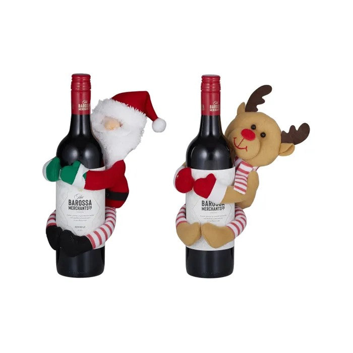 Santa/deer Bottle Hugger Fab 34cm Multi