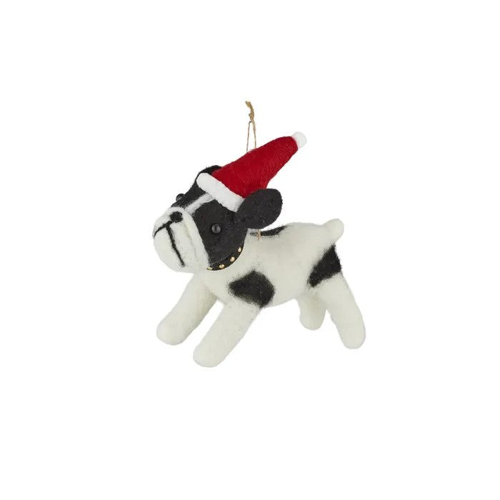 Dog W/santa Hat Hanger Felt 13x14cm B/w