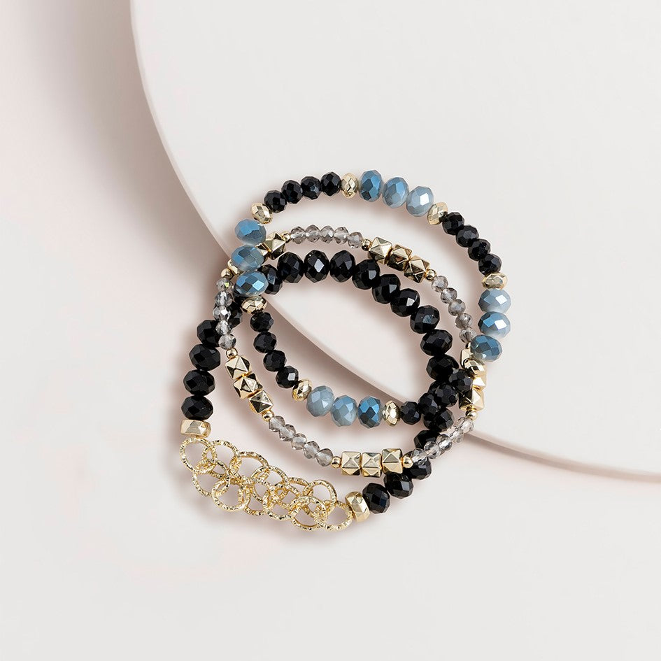 Glass Bead Jumble Bracelet Set Black