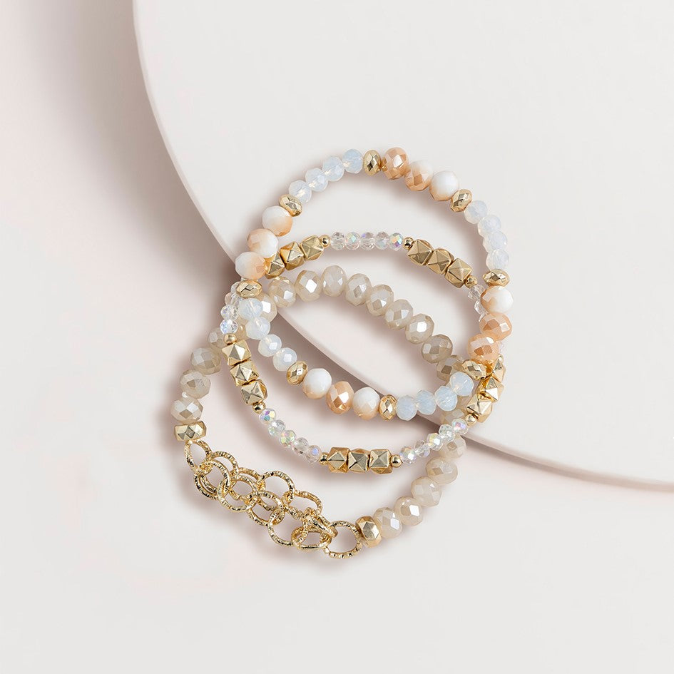 Glass Bead Jumble Bracelet Set White