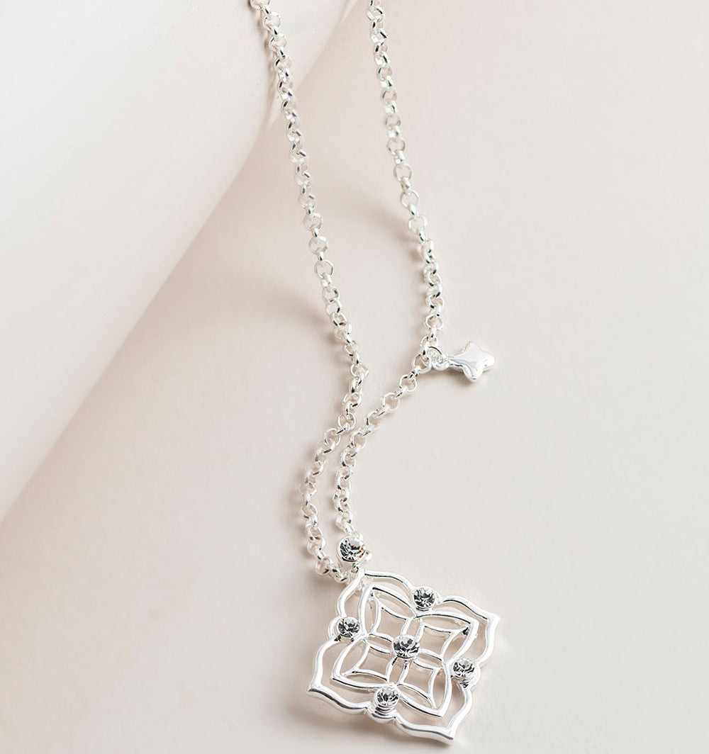 Filigree Crystal Pendant Silver