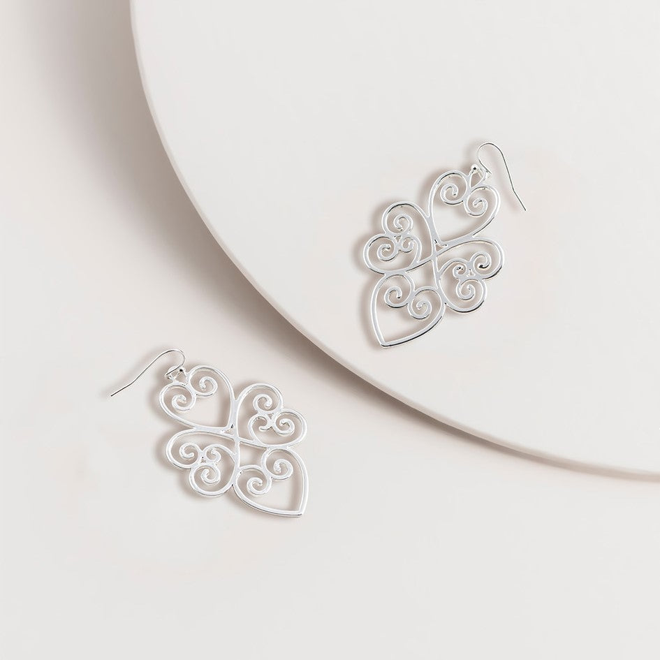 Simple Filigree Hook Earrings Silver