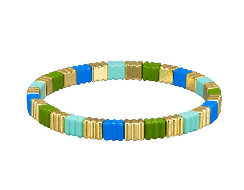Crinkle Tile Bracelet - Blue Green