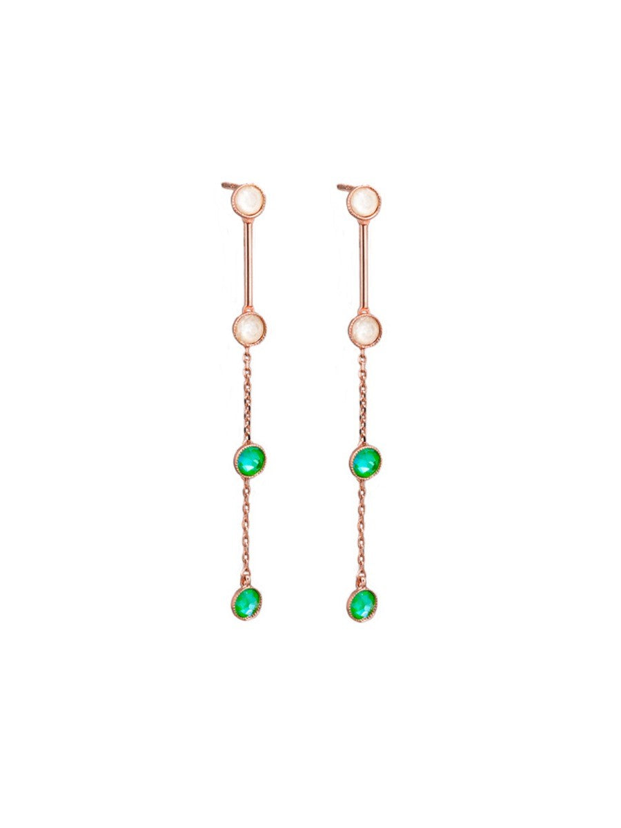 Tiger Tree - Rose Gold Green Hanging Crystal Earrings
