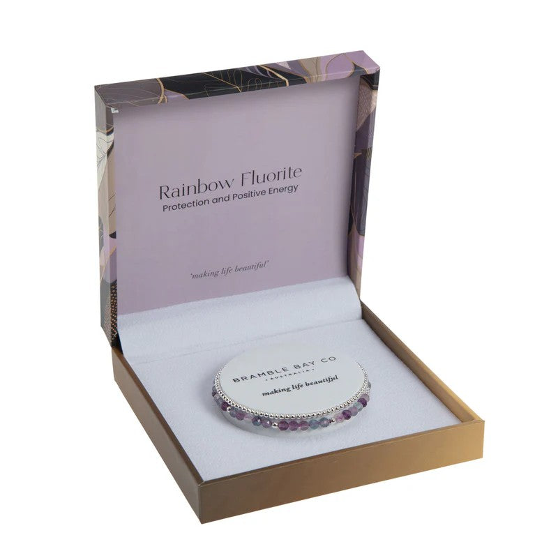 Bloom Bracelet Set- Rainbow Fluorite With Silver Beads