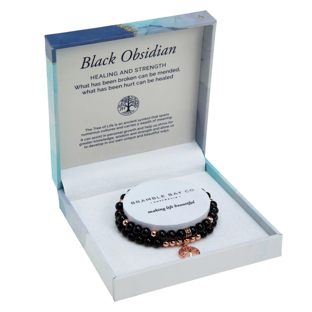 Duo Bracelet Set- Black Obsidian Rose Gold