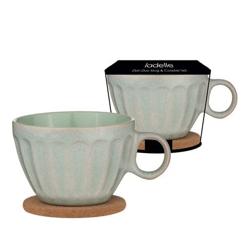 Elan Sage Green Dou Mug & Coaster Set