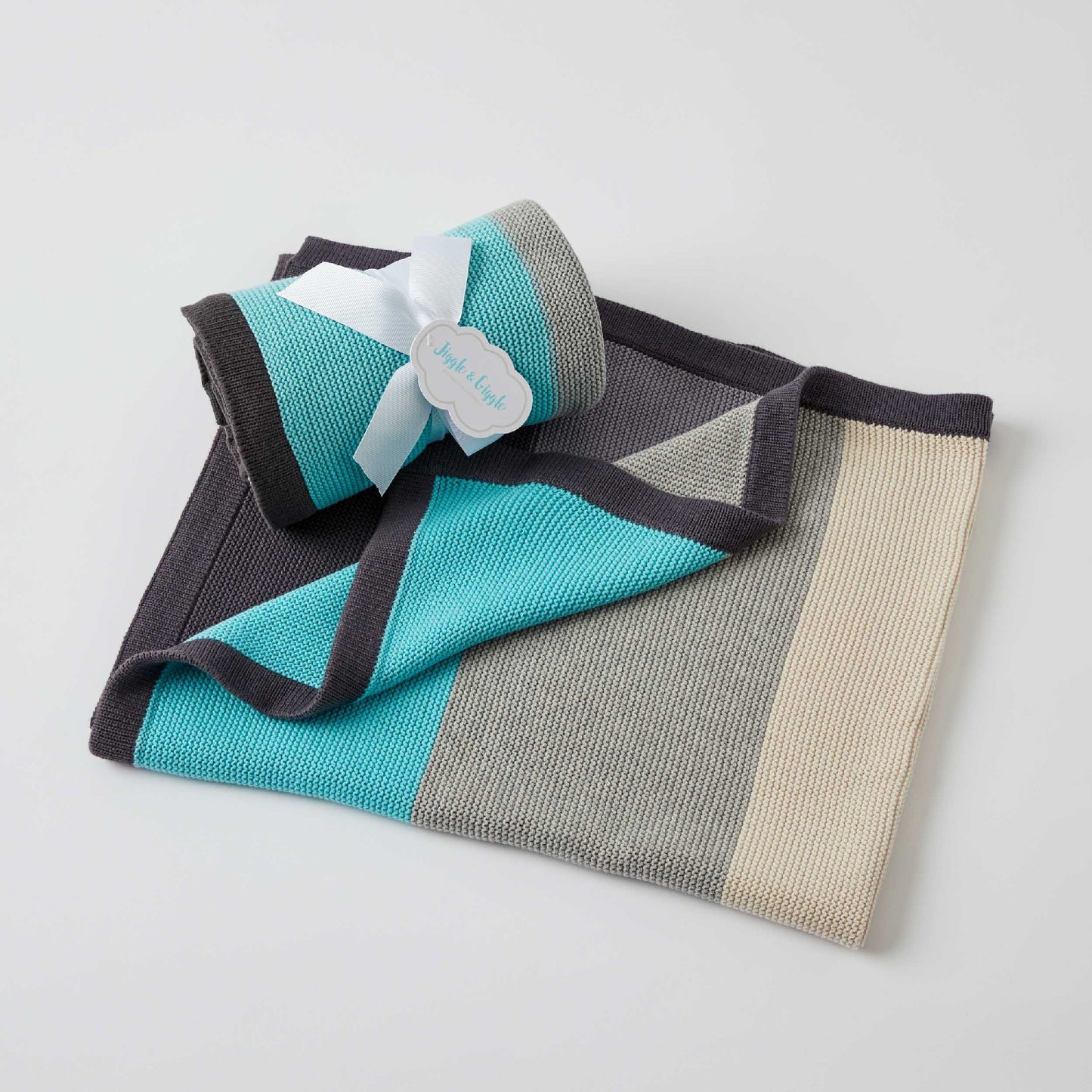 Aqua Block Stripe Baby Blanket