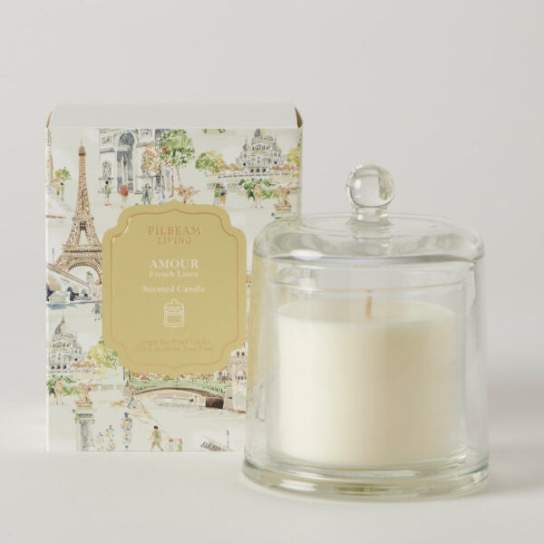Amour Glass Cloche Scented Canlde- French Linen