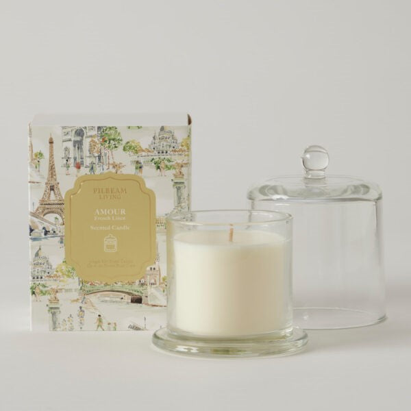 Amour Glass Cloche Scented Canlde- French Linen