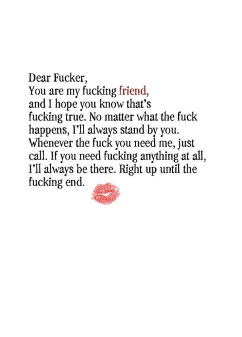 Defamations Cards- Dear F**ker Rude Friendship Card