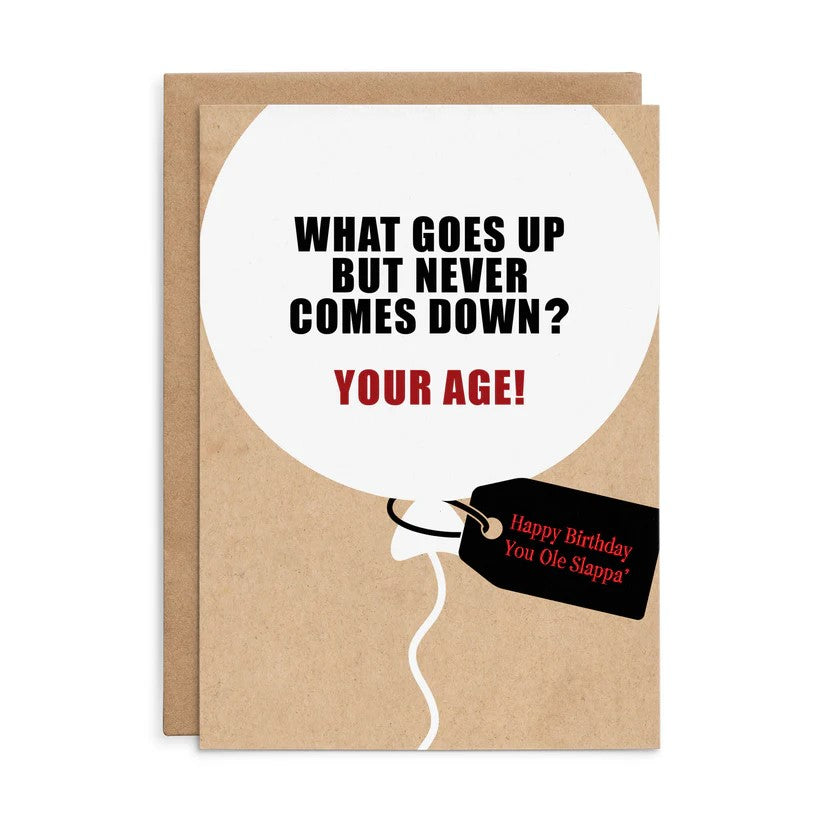 Defamation Card - What Goes Up But Never Comes Down?