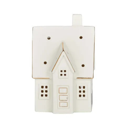House Led Ceramic 9.5x9x15cm Wht/gld