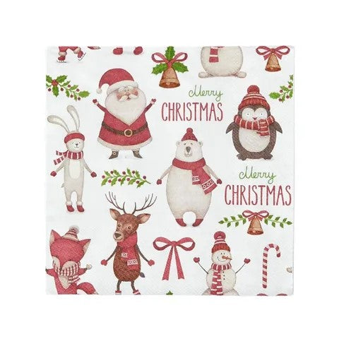 Xmas Crew 20pk 3ply 33cm Napkin Wht/red
