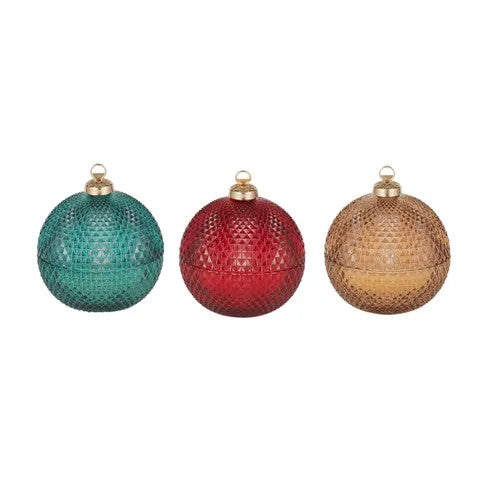 Holly Jolly Candle Glass/wax 11cm 3ass