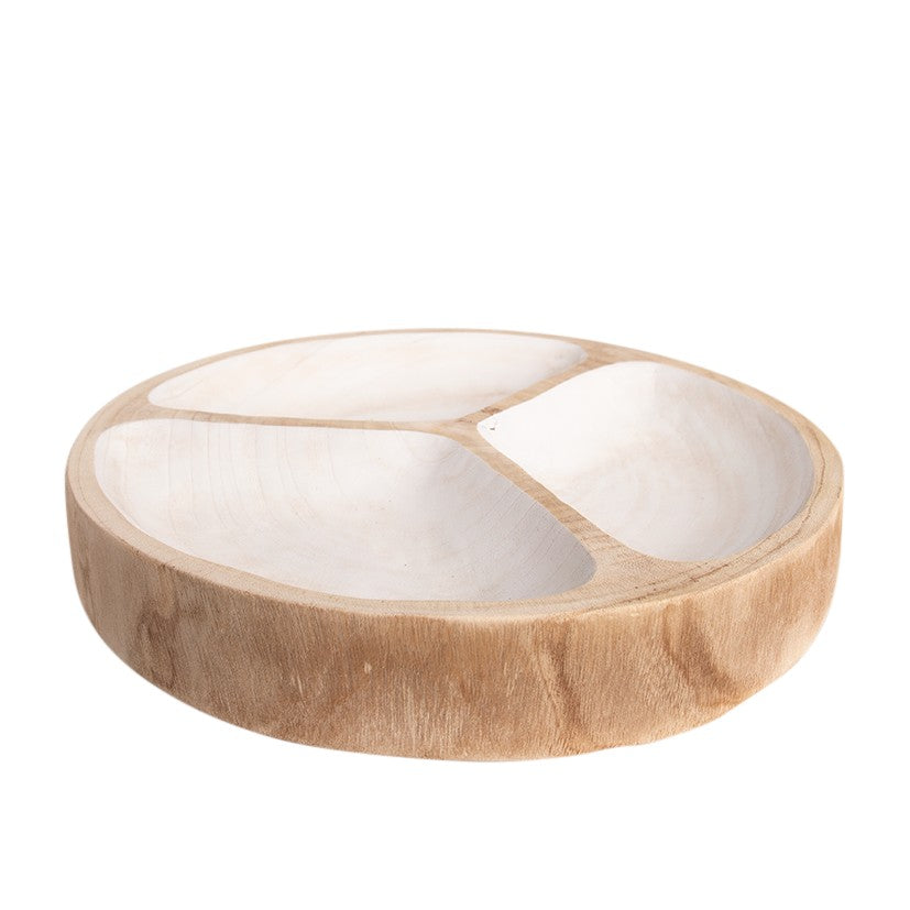 Wood Three Sectioned Serving Tray - Natural & White