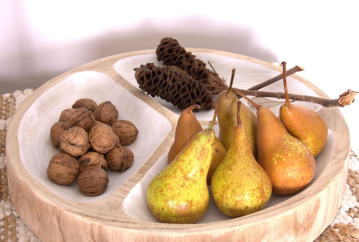 Wood Three Sectioned Serving Tray - Natural & White