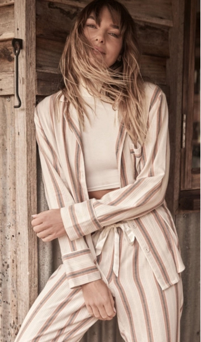 Gingerlilly Sleepwear Cotton Stripe Tan Iliana Size L