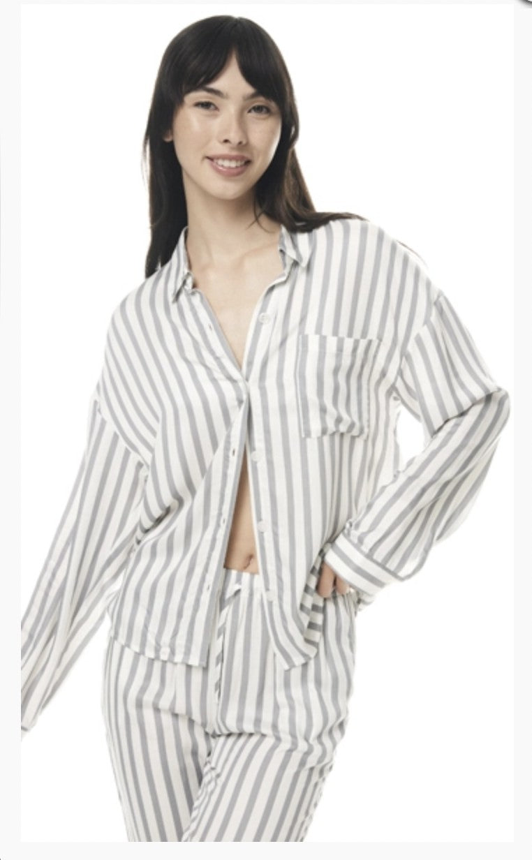 Gingerlilly Sleepwear Viscose Stripe Grey Inga Size S