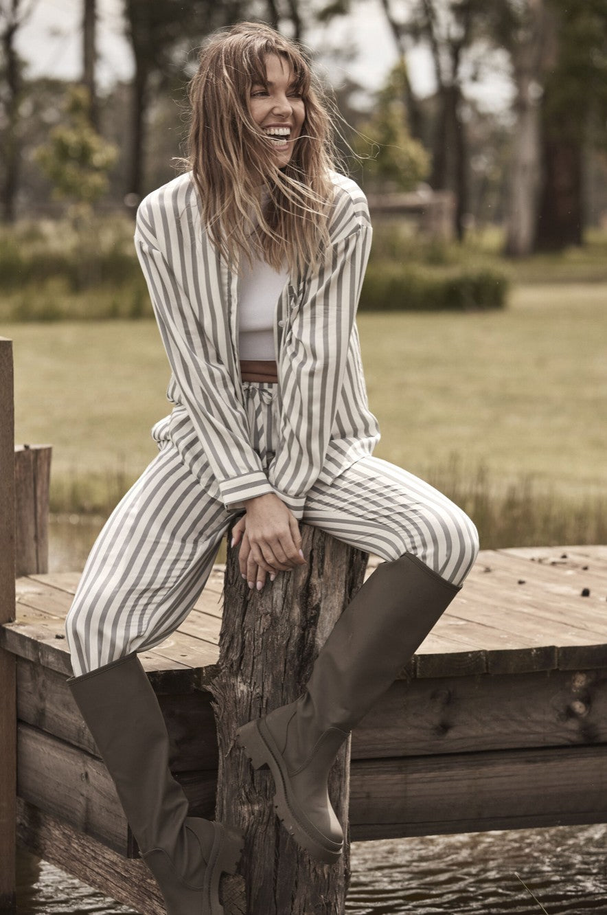 Gingerlilly Sleepwear Viscose Stripe Grey Inga Size S