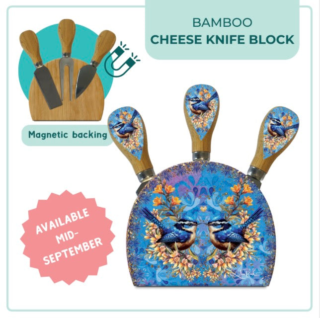 Lisa Pollock - Magnetic Cheese Knife Block 10x12 - Royal Wrens