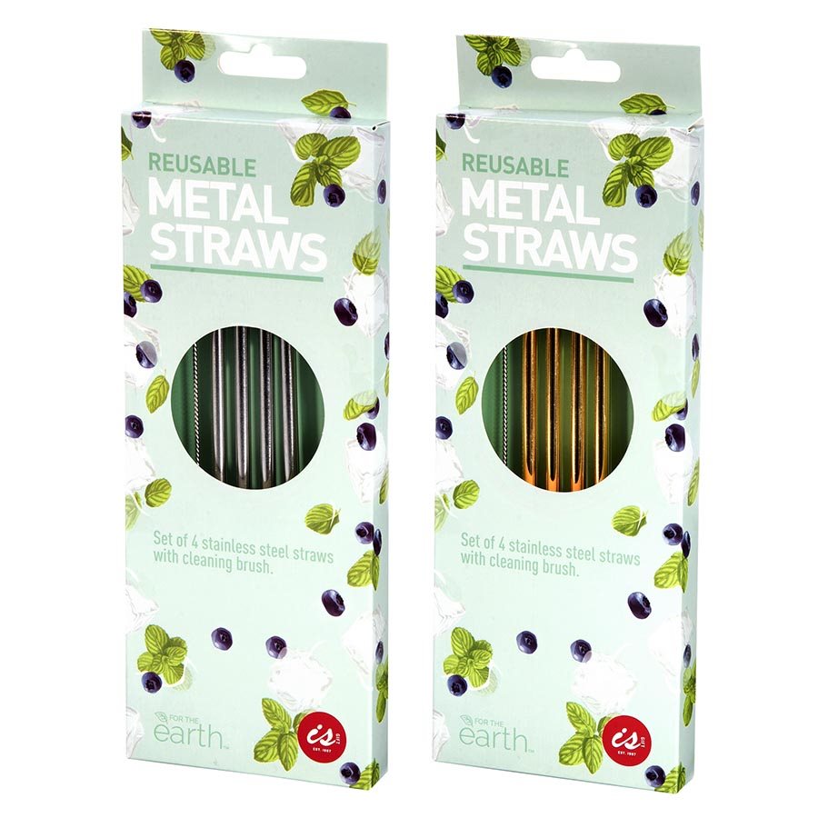 Metal Metallic Reusable Straws S/4
