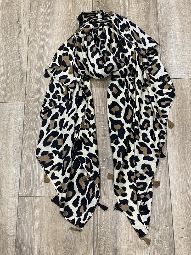 Cream and Leopard Print Scarf