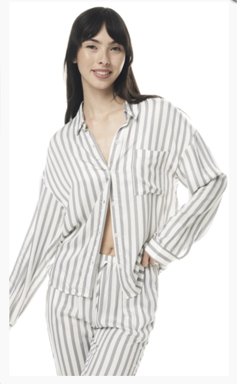 Gingerlilly Sleepwear Viscose Stripe Grey Inga Size S