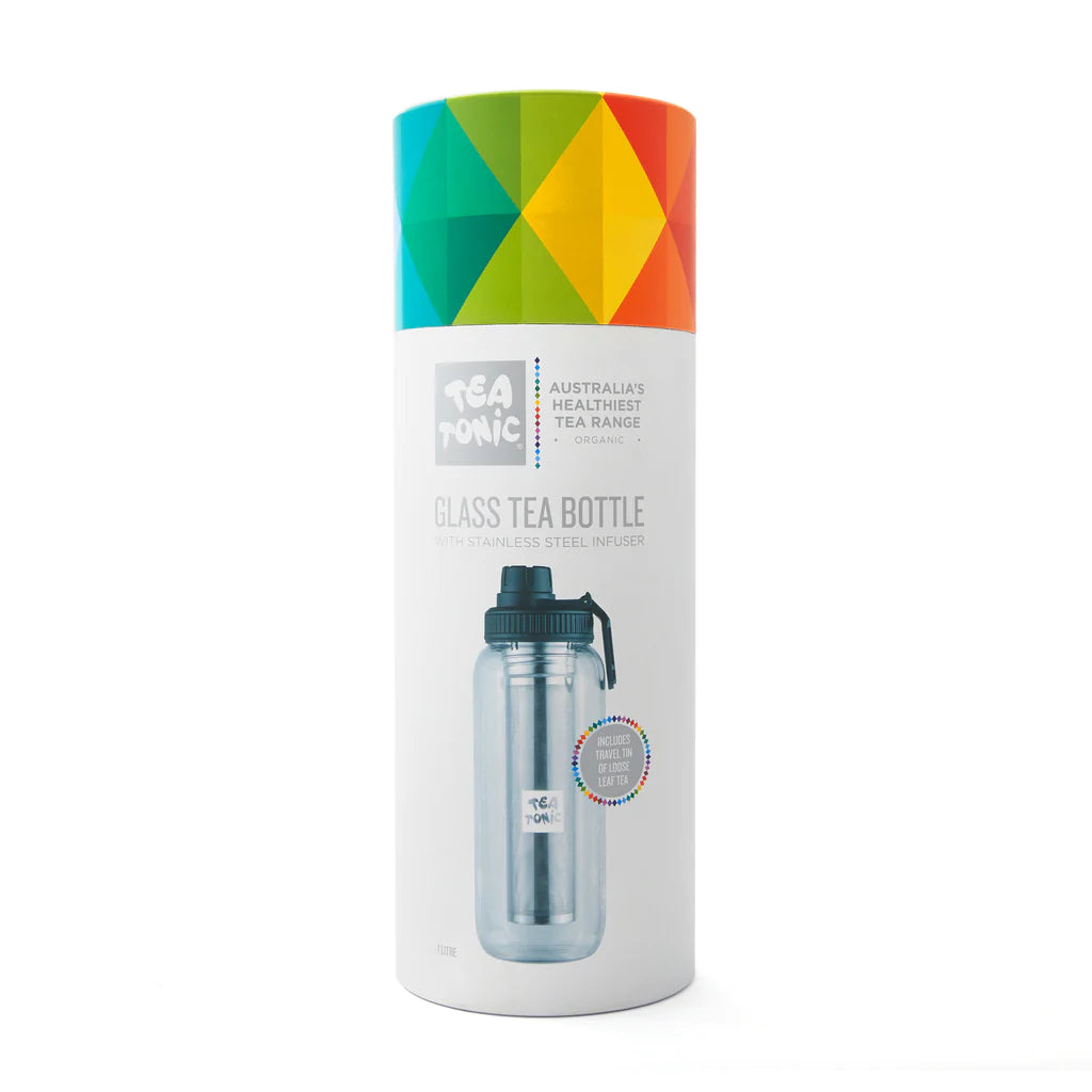 Tea Tonic - Glass Tea Bottle 1Ltr - Including a bonus Loose Leaf Travel Tin