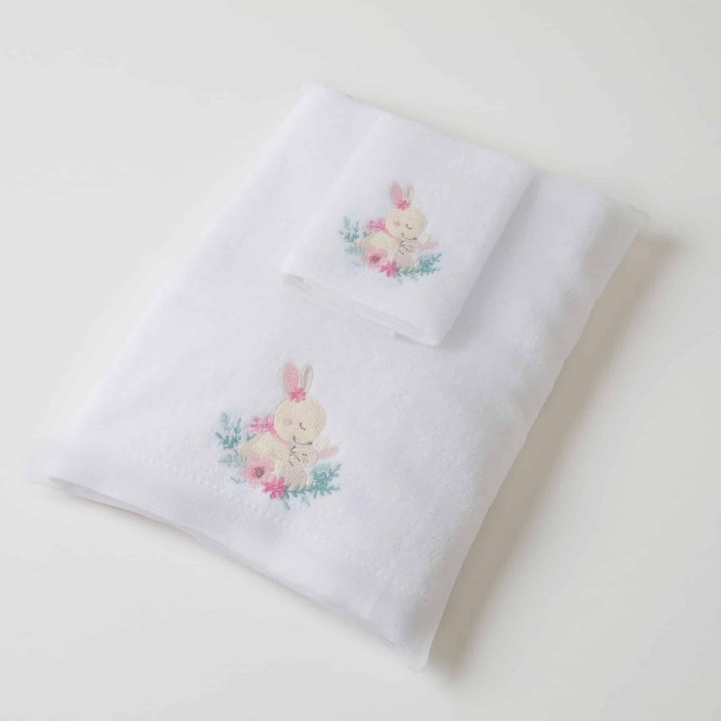 Pink Bunny Bath Towel & Washer Set