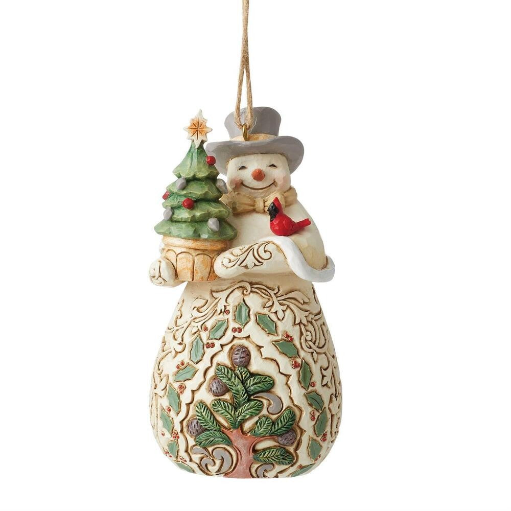 White Woodland Snowman With Tree Ornament