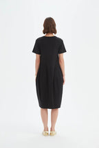 Short Sleeve Diagonal Seam Dress Black [siz:med]