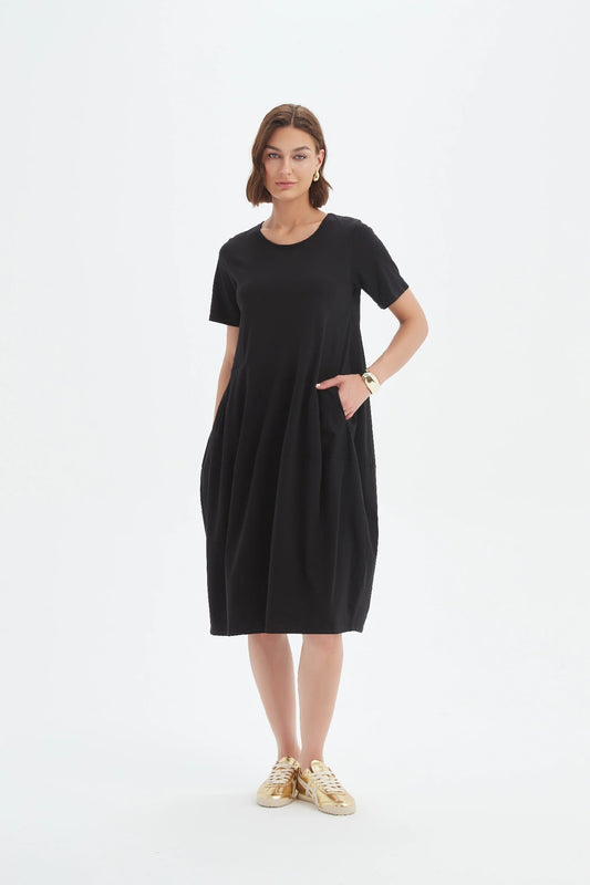Short Sleeve Diagonal Seam Dress Black [siz:large]
