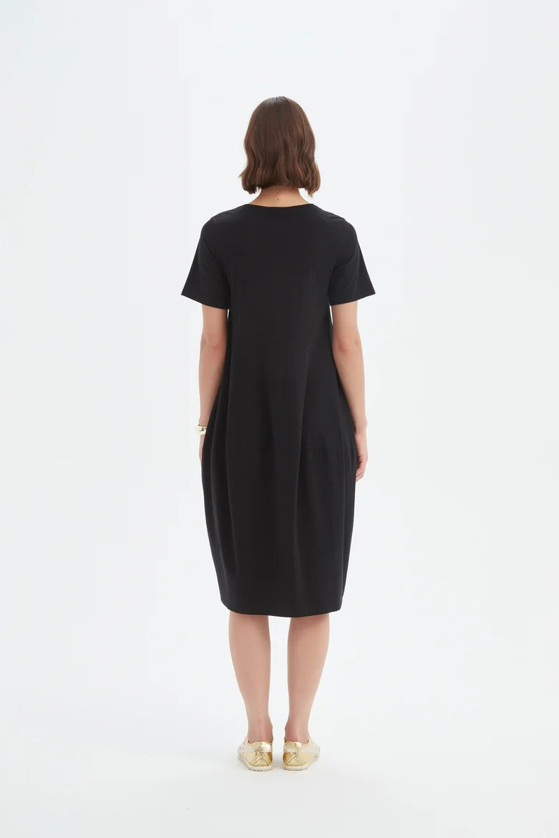 Short Sleeve Diagonal Seam Dress Black [siz:xlarge]