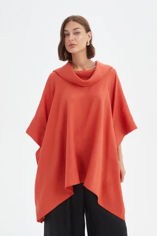Oversized Collar Poncho Rust