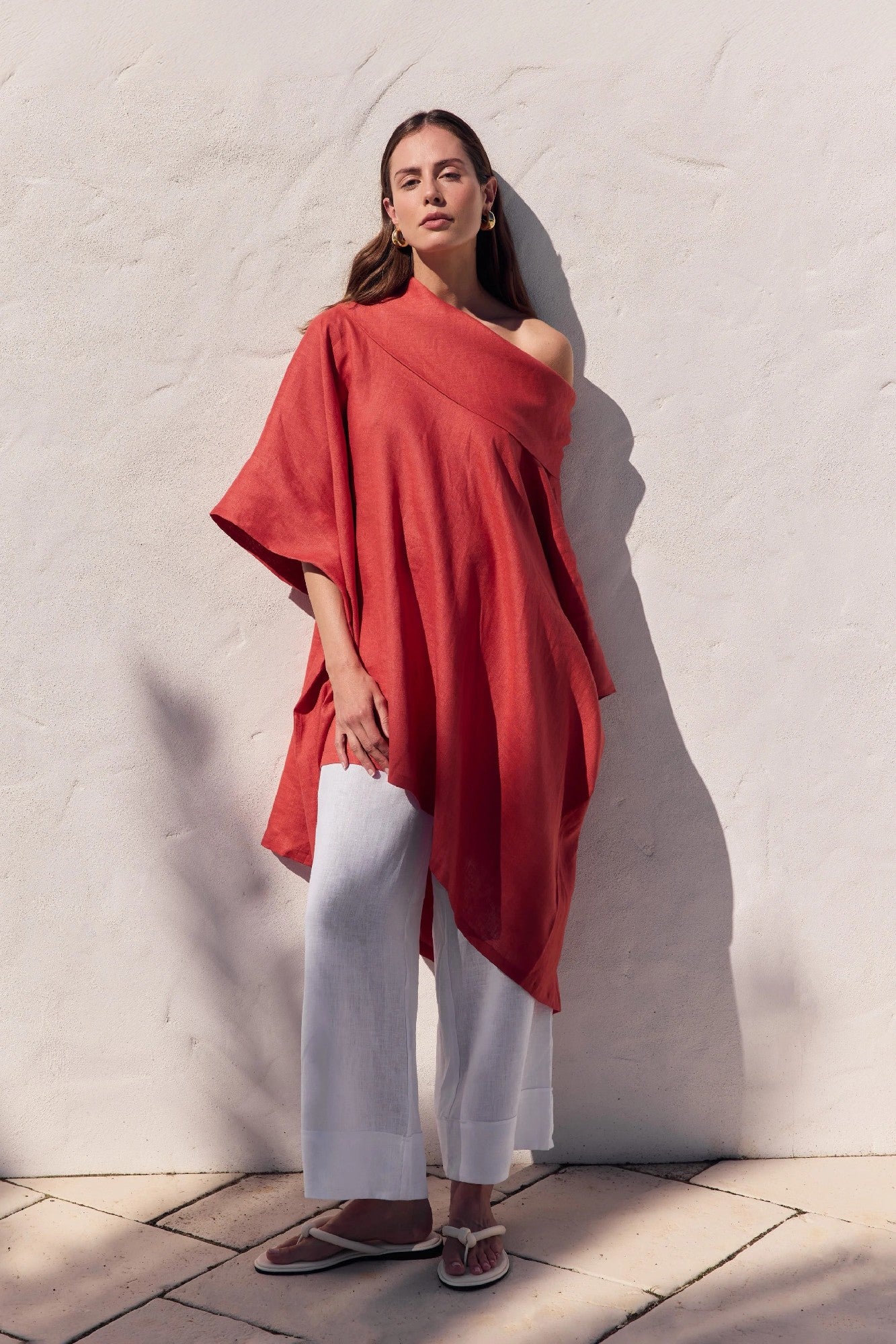 Oversized Collar Poncho Rust