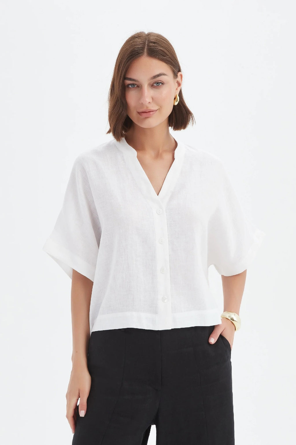 Boxy Button Linen Shirt [siz:x Large]