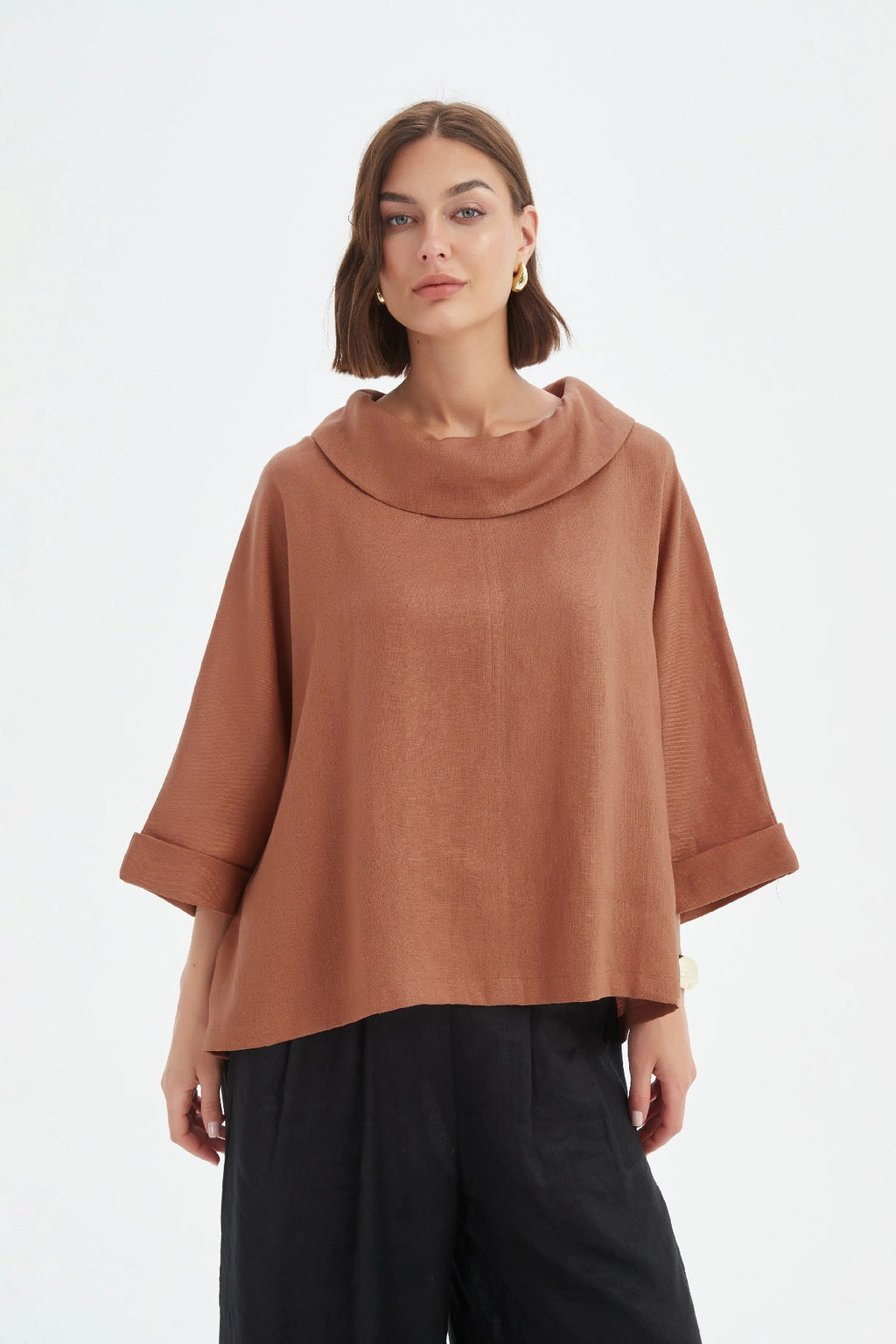 Funnel Neck Boxy Top Cedar [siz:s-m]