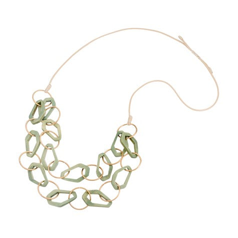 Zen__necklace- Gold Circle With Timber [col:green]
