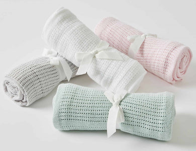 Cotton Cellular Baby Blanket [col:white]