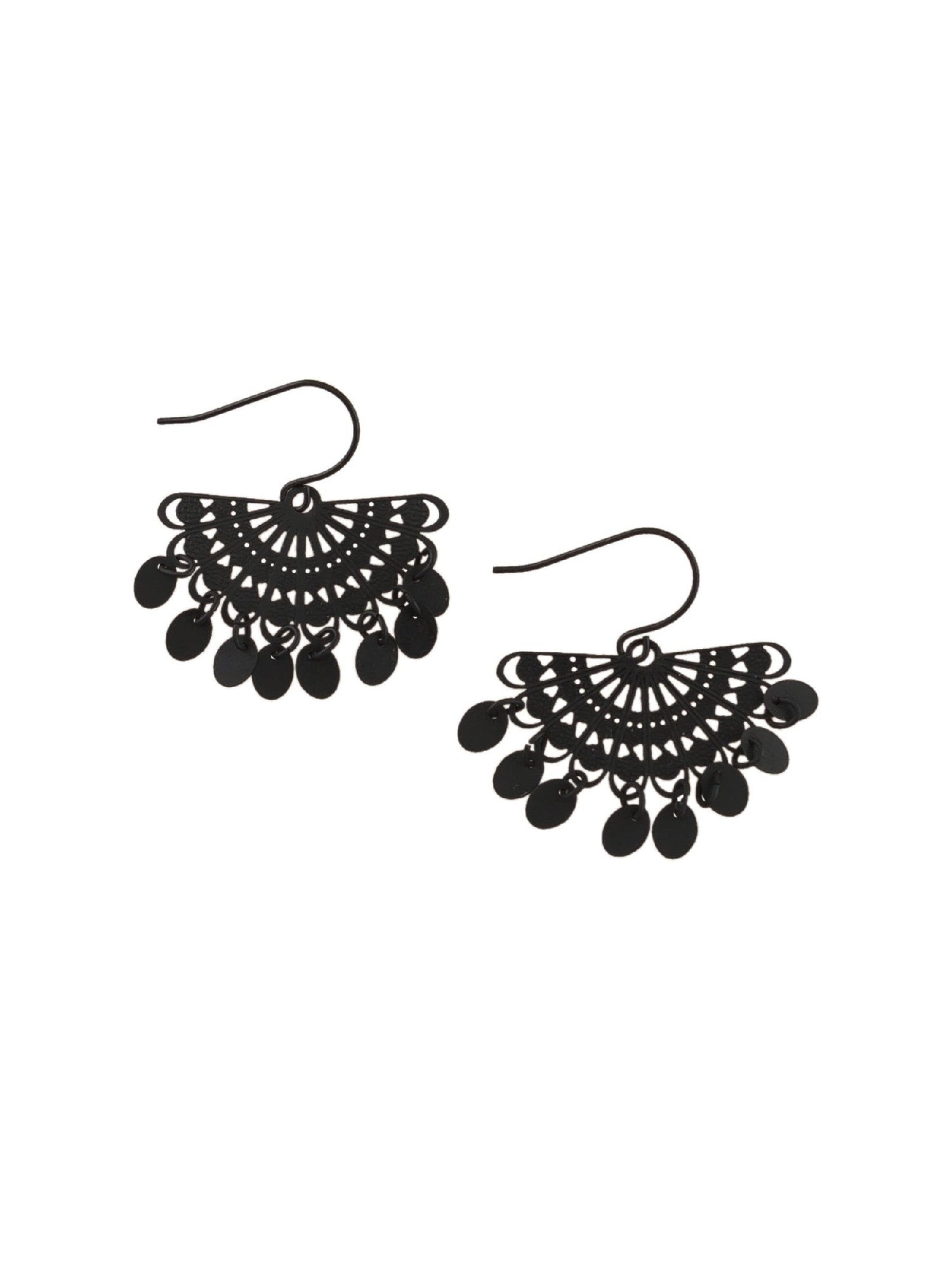 Earrings S/2 - Black Fan Tinkled 