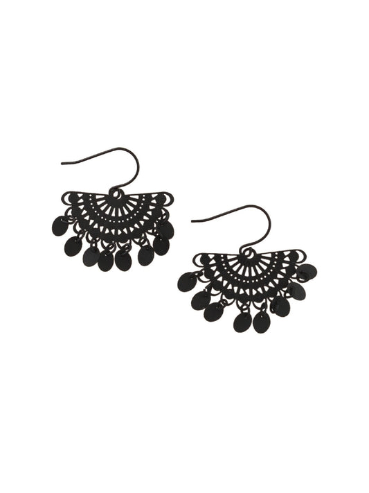 Earrings S/2 - Black Fan Tinkled 