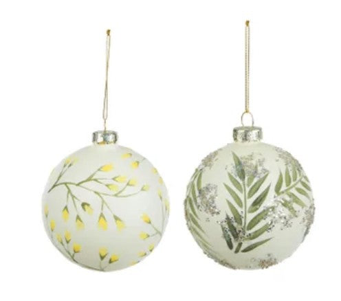 Glass Bauble White/green