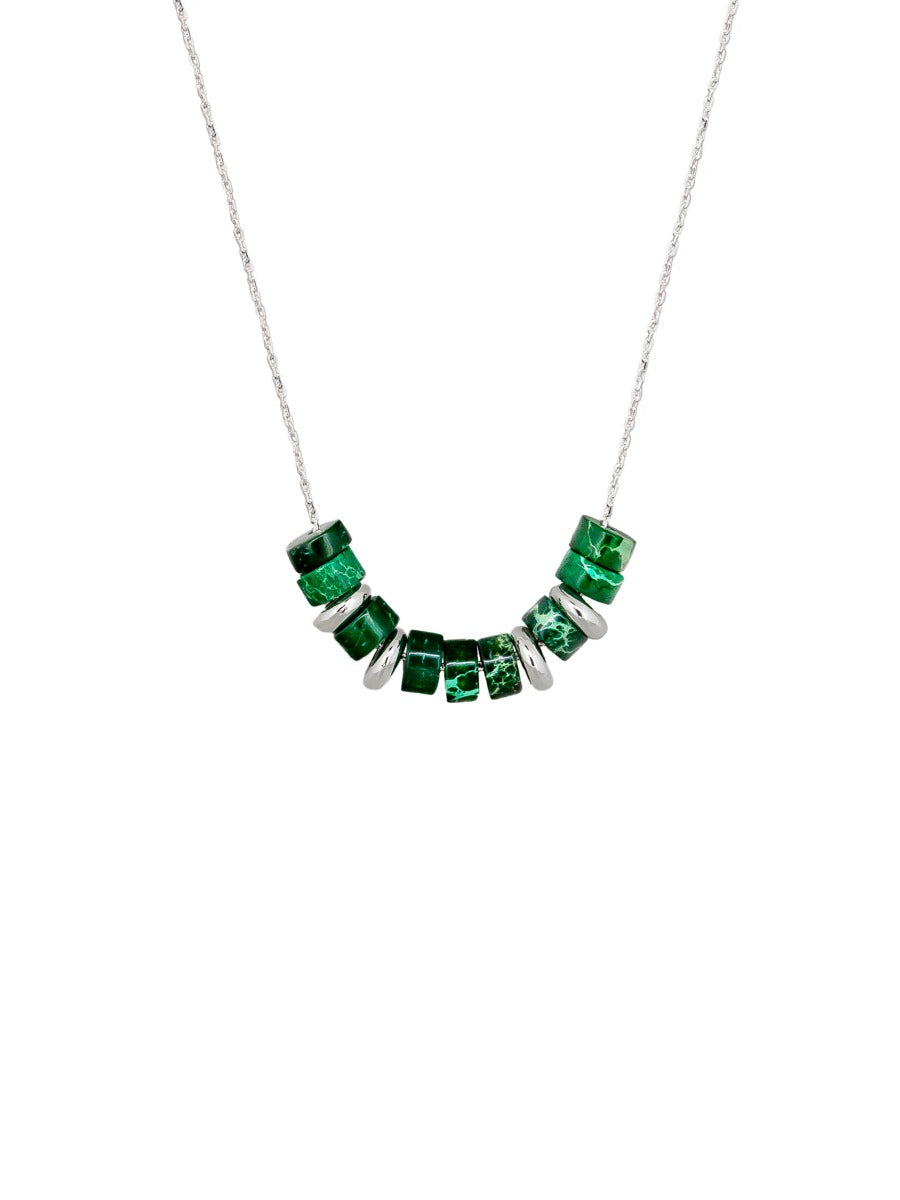 Silver And Green Beaded Necklace