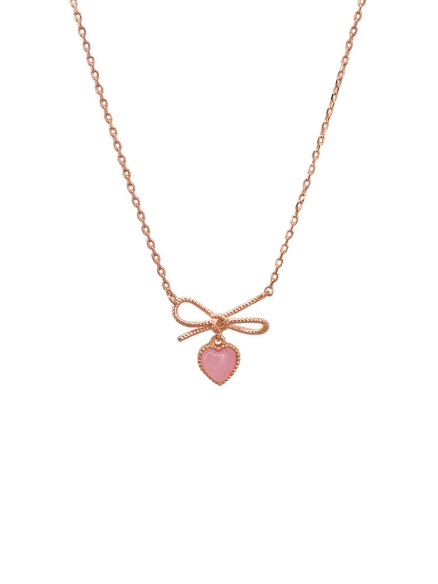 Tiger Tree - Rose Gold Ribbon & Heart Necklace