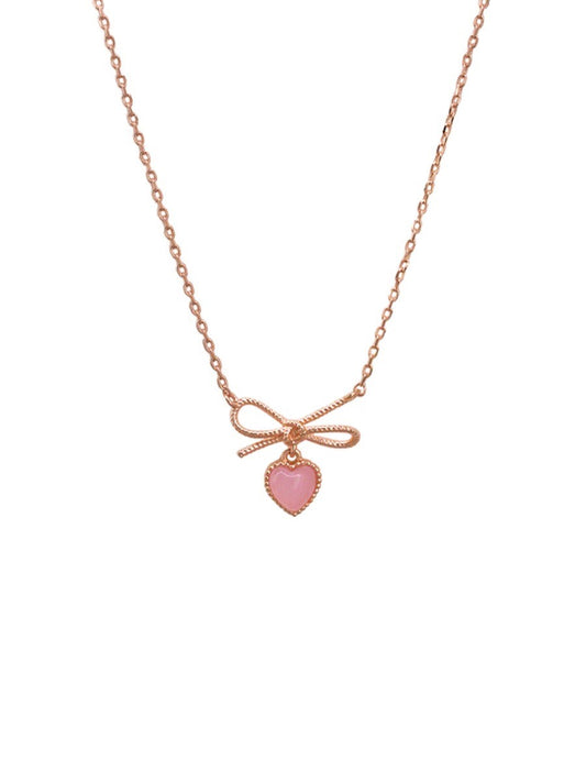 Tiger Tree - Rose Gold Ribbon & Heart Necklace