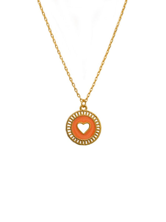 Tiger Tree - Mango Enamel Disc Heart Necklace