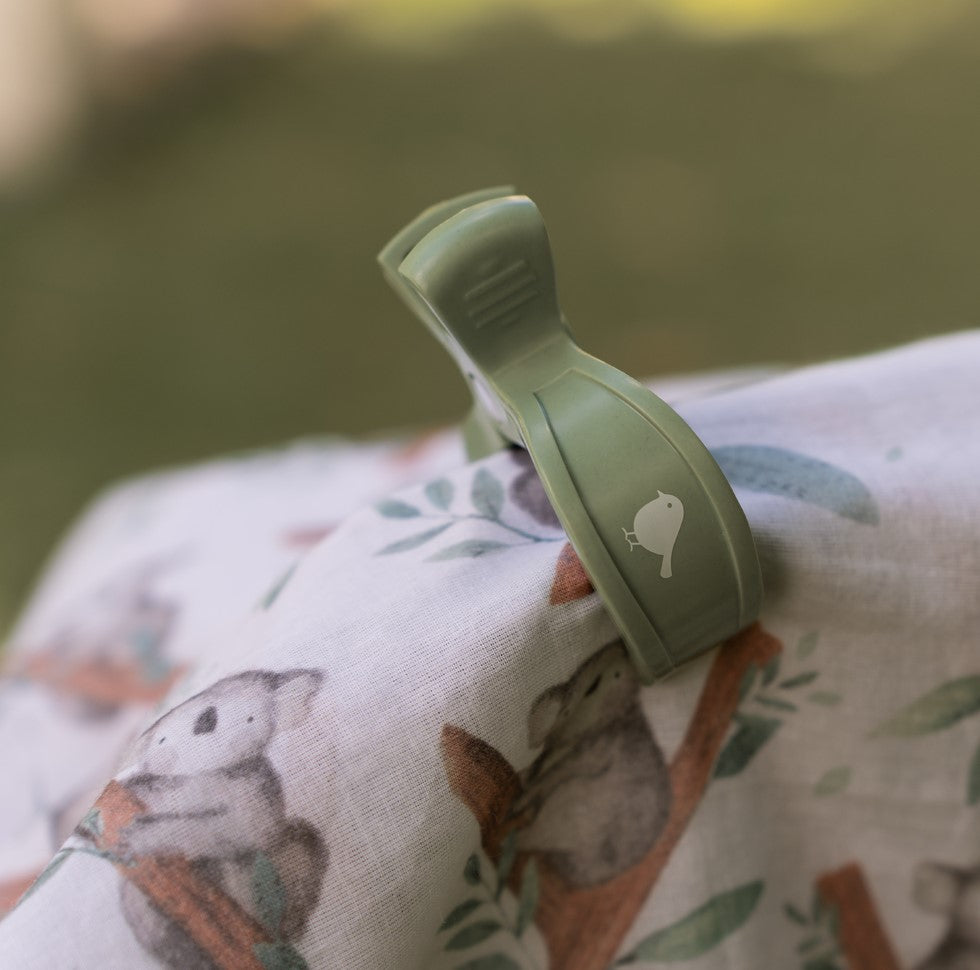 Koala Muslin Wrap & Sage Pram Clips Set 