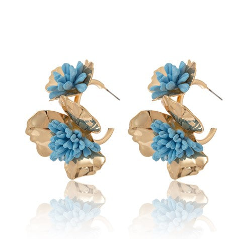 Flora Earrings Gold With Blue Middle 