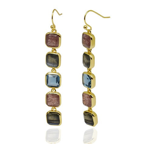Gemma Earrings Bass Gold Platted 5 Stone Hanging Earrings [col:blue]